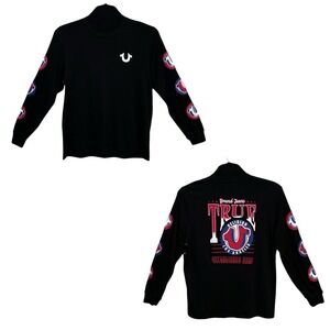 True Religion Men's Pop Horse Shoe Logo Long Sleeve Tee Size XL Black Crew‎ Neck